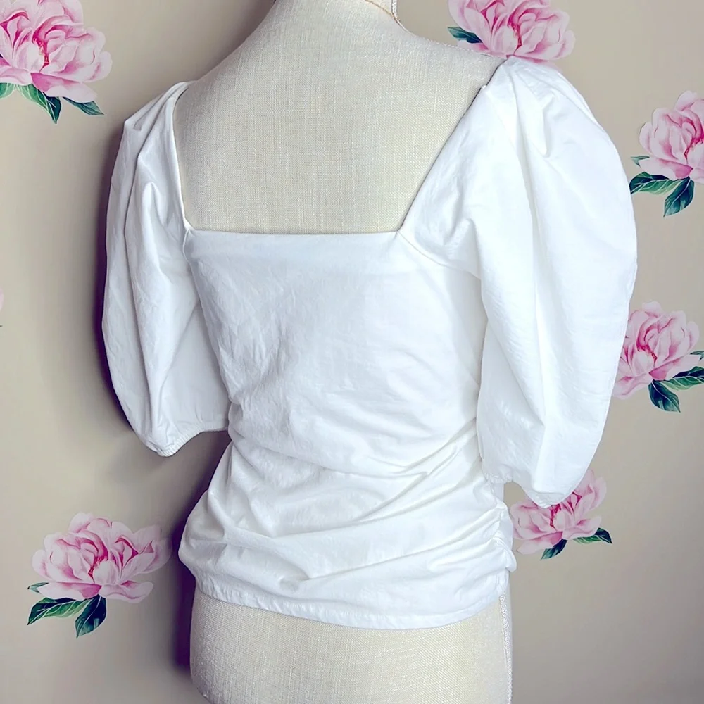 Zara White Puff Sleeve Square Neck Stretch Top Blouse. W-25✅. NWOT